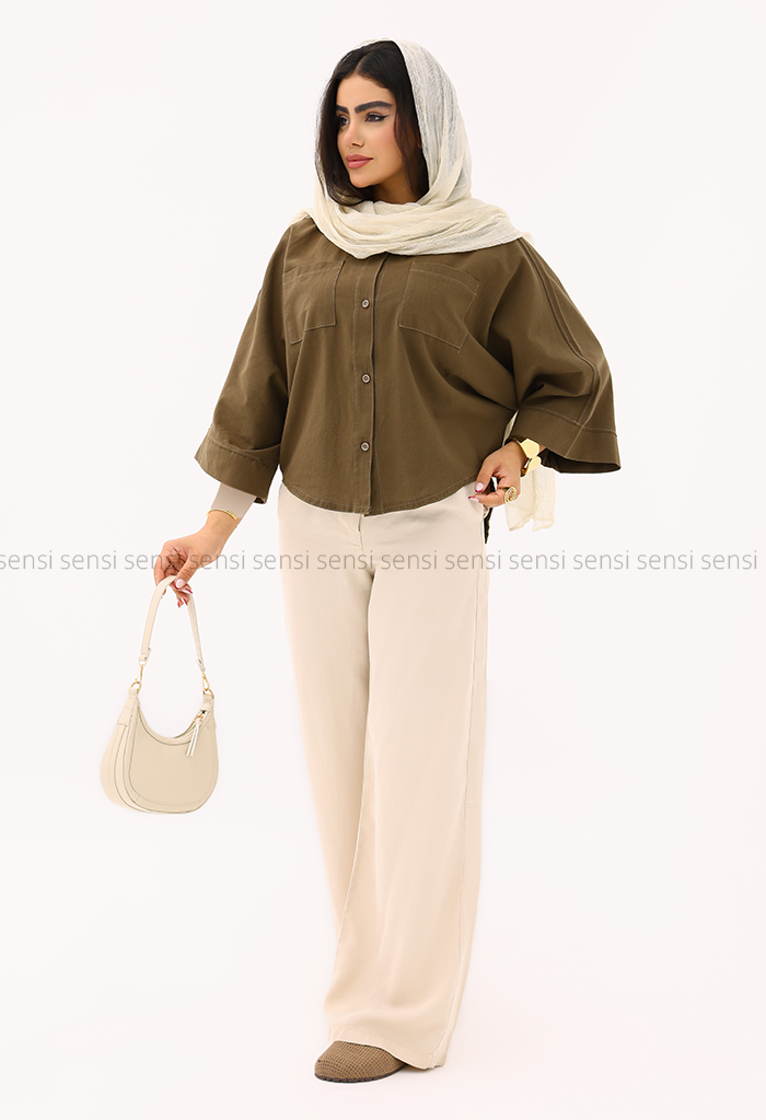 شومیز زنانه لینن باکسی کیمونو کد1006056